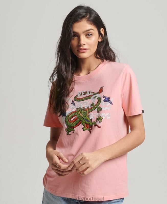 camiseta narrativa com logo vintage mulheres rosa roupas Superdry 2208H2134