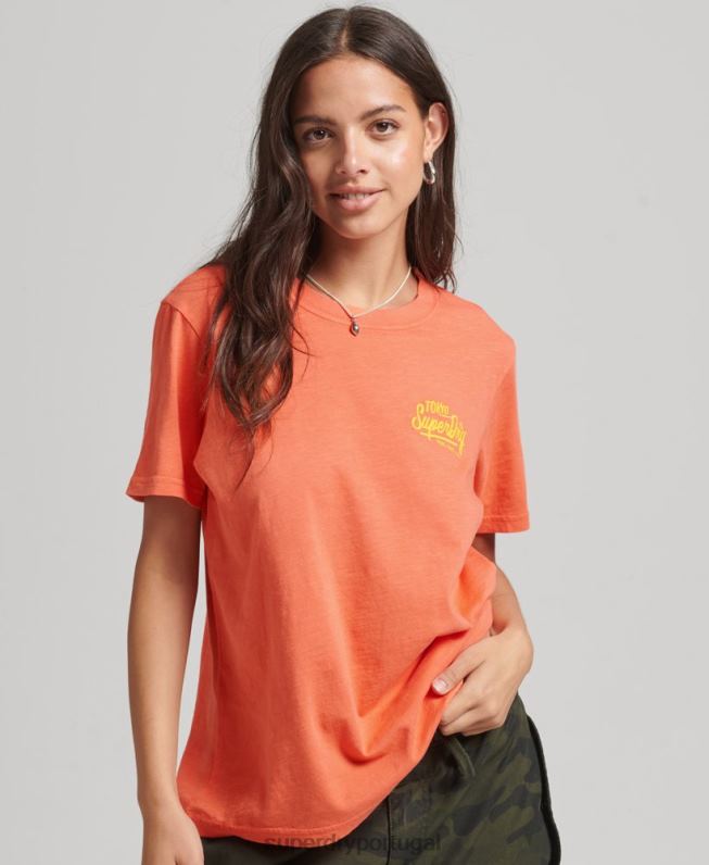 camiseta neon estilo script mulheres coral roupas Superdry 2208H2770