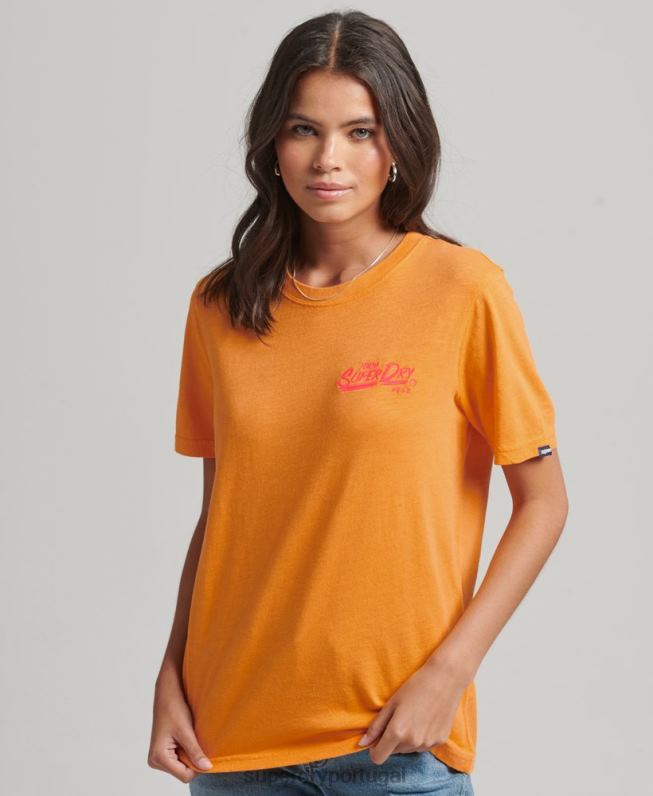camiseta neon estilo script mulheres laranja roupas Superdry 2208H2761