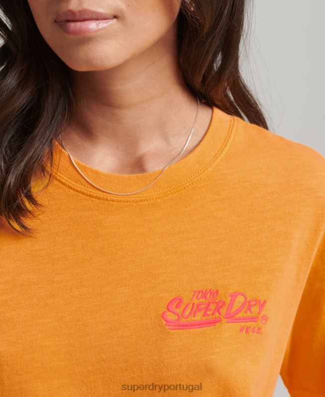 camiseta neon estilo script mulheres laranja roupas Superdry 2208H2761