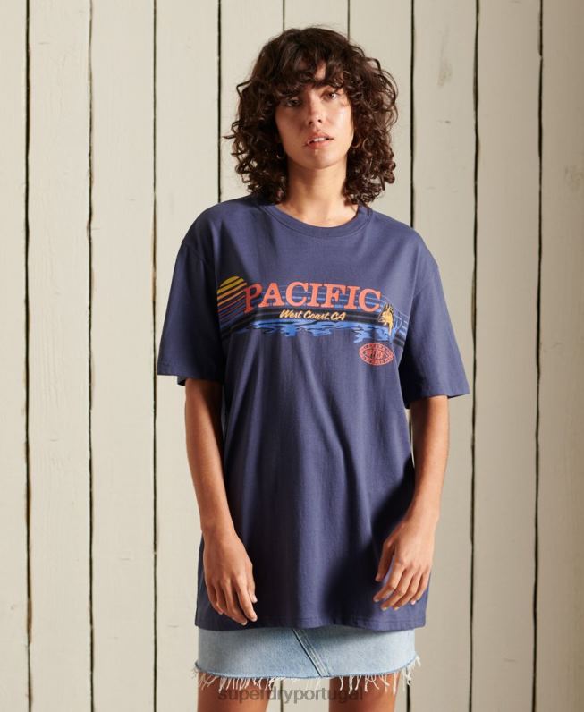 camiseta oversized com estampa frontier mulheres marinha roupas Superdry 2208H6761