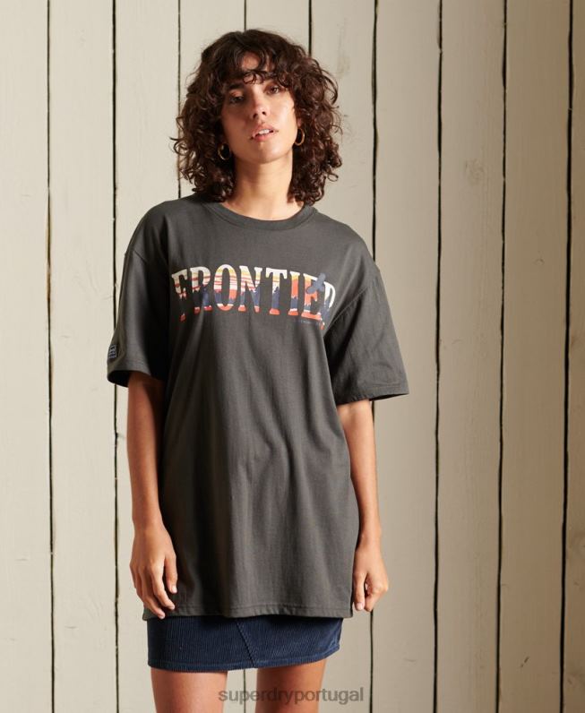 camiseta oversized com estampa frontier mulheres verde roupas Superdry 2208H6785