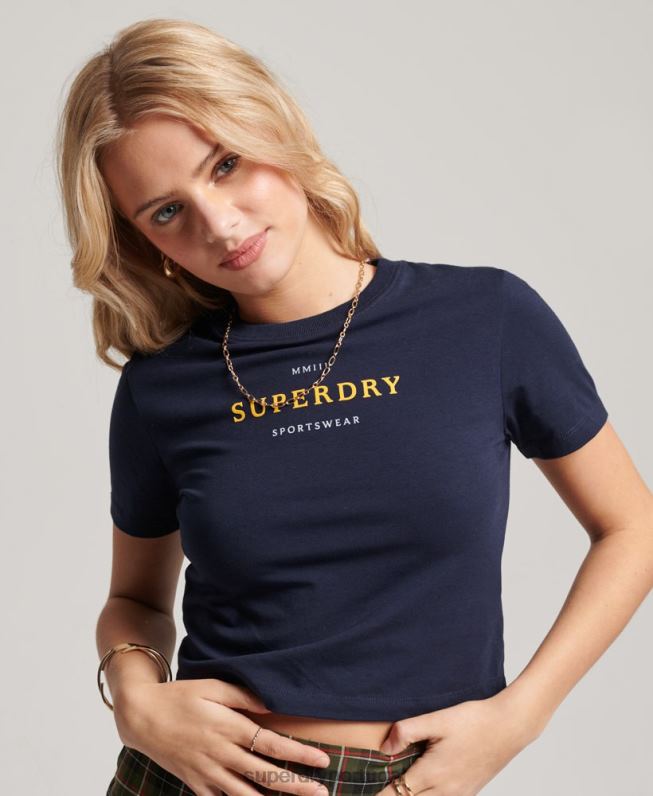 camiseta pequena gráfica mulheres marinha roupas Superdry 2208H2296