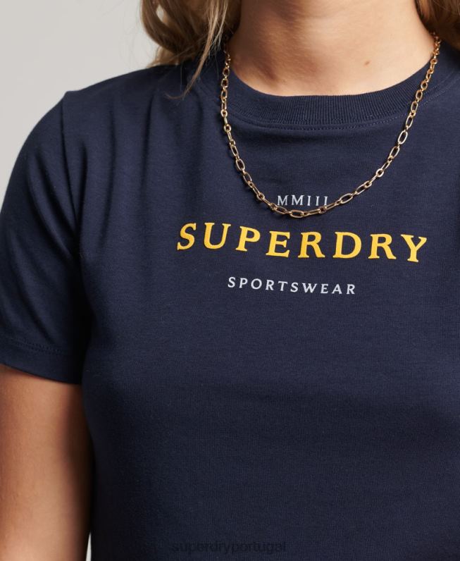 camiseta pequena gráfica mulheres marinha roupas Superdry 2208H2296