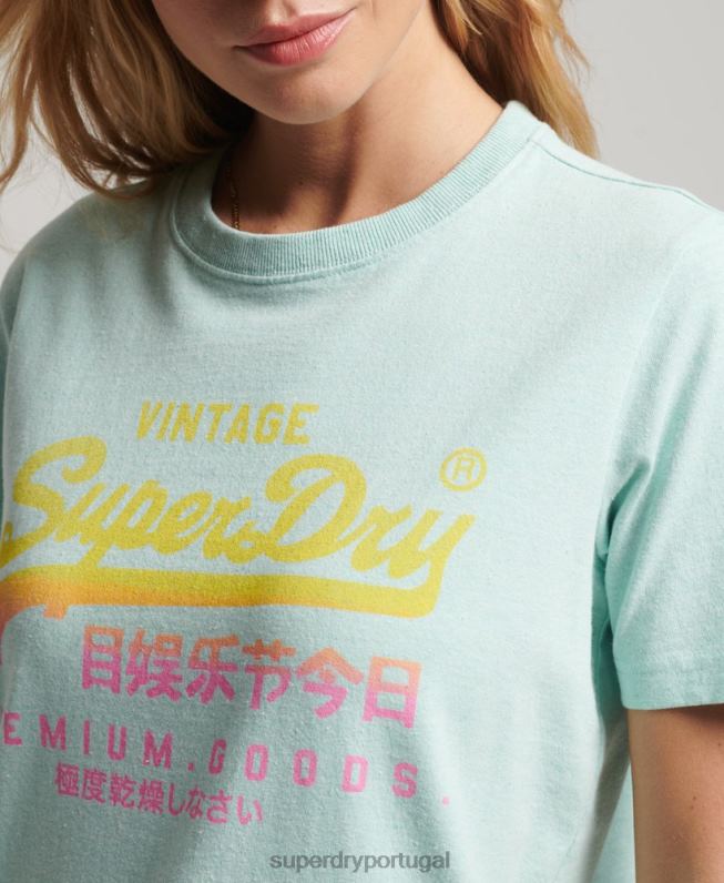 camiseta premium desbotada com logo vintage mulheres azul roupas Superdry 2208H2689