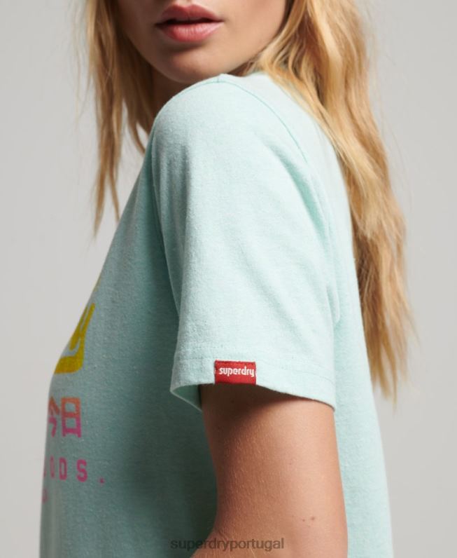 camiseta premium desbotada com logo vintage mulheres azul roupas Superdry 2208H2689