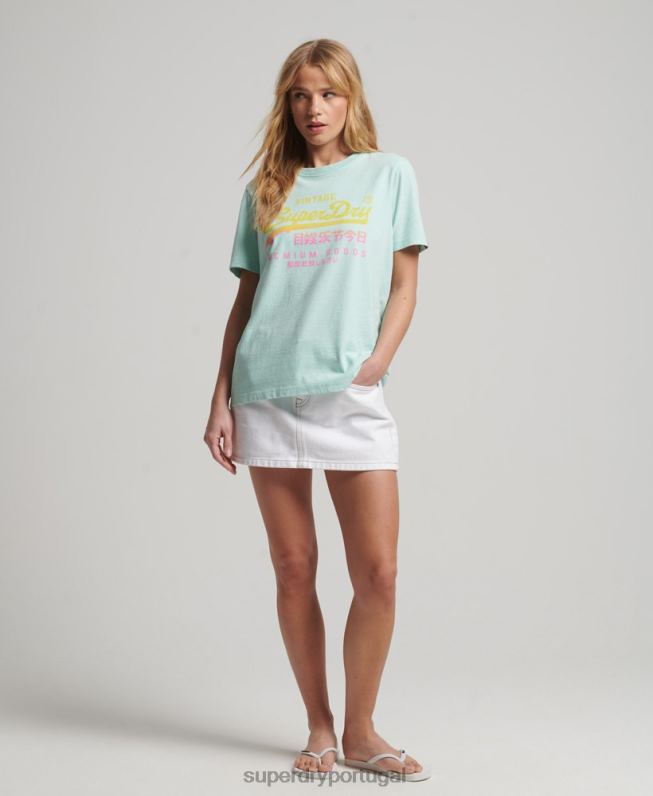 camiseta premium desbotada com logo vintage mulheres azul roupas Superdry 2208H2689
