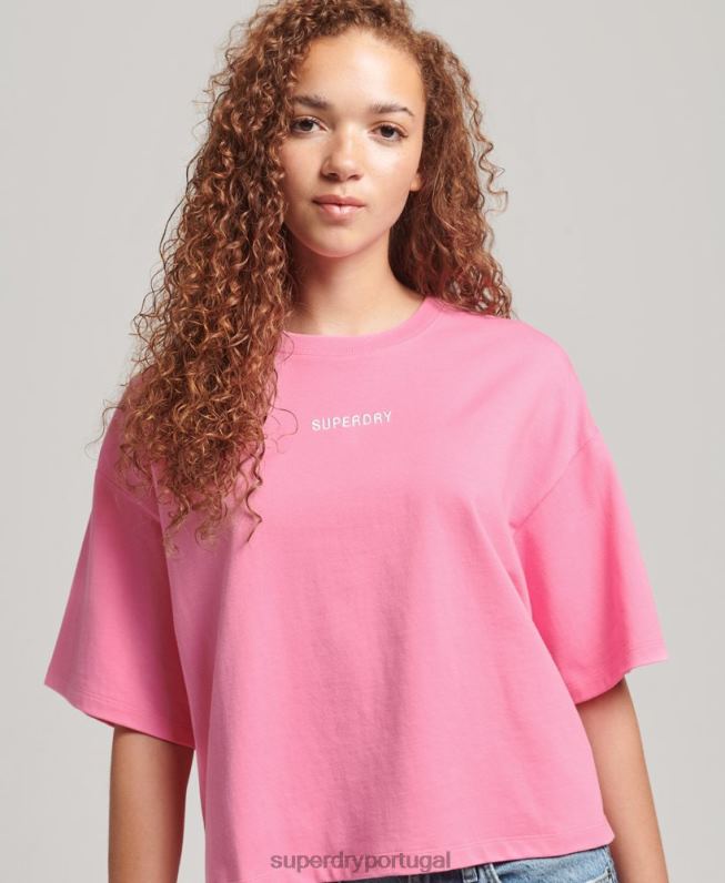 camiseta quadrada bordada com micro logo mulheres rosa roupas Superdry 2208H6227