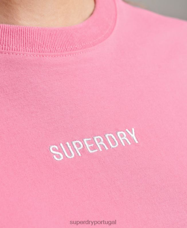 camiseta quadrada bordada com micro logo mulheres rosa roupas Superdry 2208H6227
