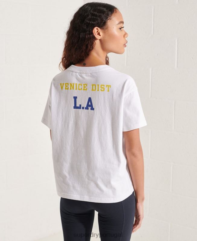 camiseta quadrada com arco do time do colégio mulheres branco roupas Superdry 2208H6296