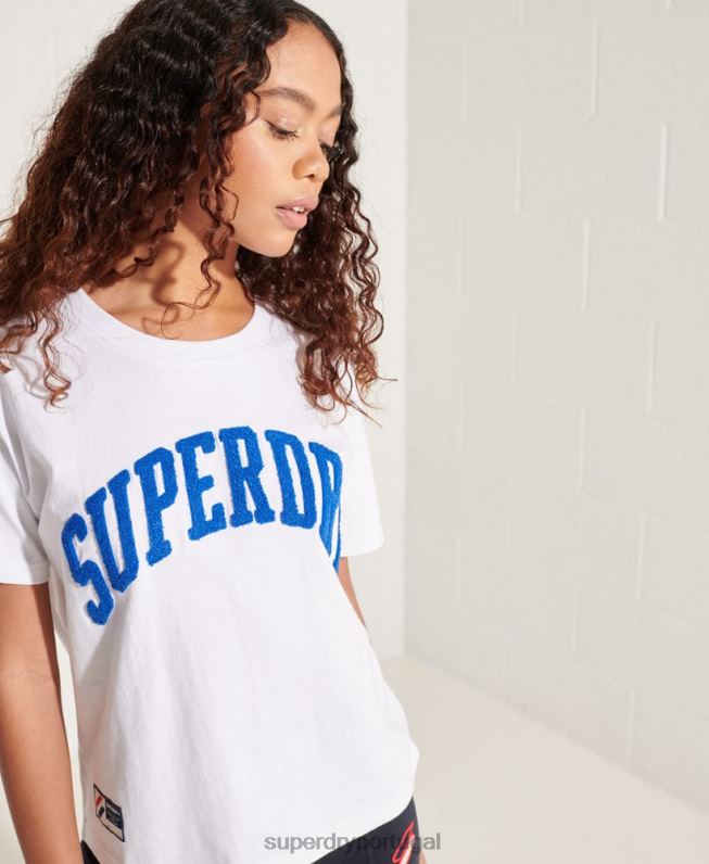 camiseta quadrada com arco do time do colégio mulheres branco roupas Superdry 2208H6296