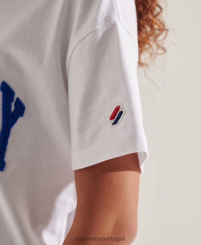 camiseta quadrada com arco do time do colégio mulheres branco roupas Superdry 2208H6296