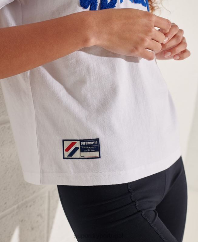camiseta quadrada com arco do time do colégio mulheres branco roupas Superdry 2208H6296