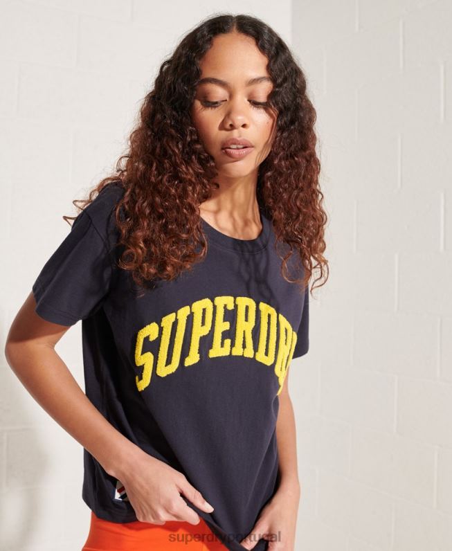 camiseta quadrada com arco do time do colégio mulheres marinha roupas Superdry 2208H2842