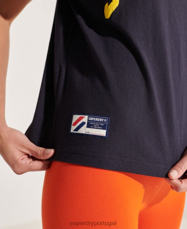 camiseta quadrada com arco do time do colégio mulheres marinha roupas Superdry 2208H2842