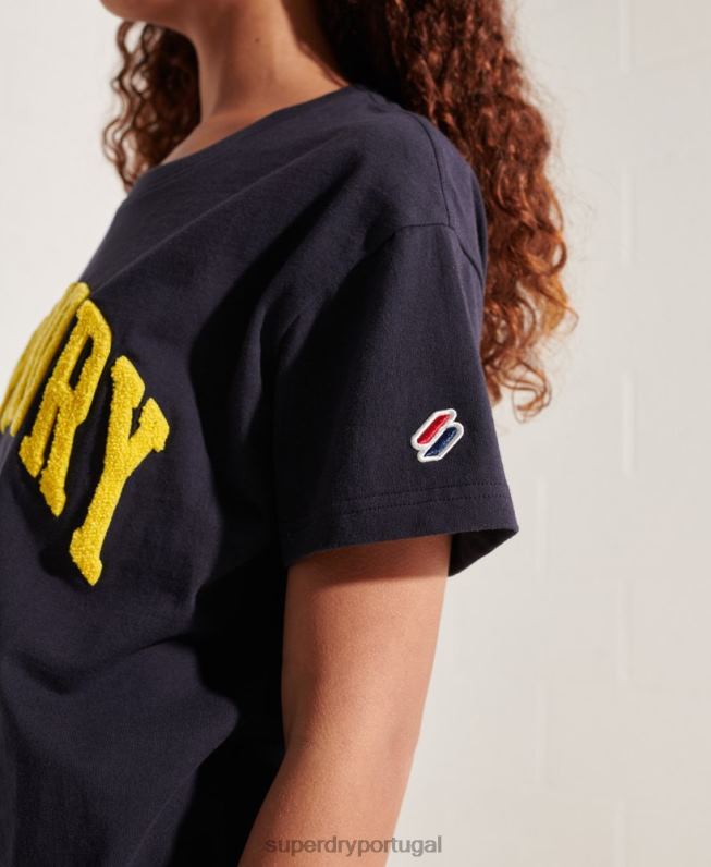 camiseta quadrada com arco do time do colégio mulheres marinha roupas Superdry 2208H2842