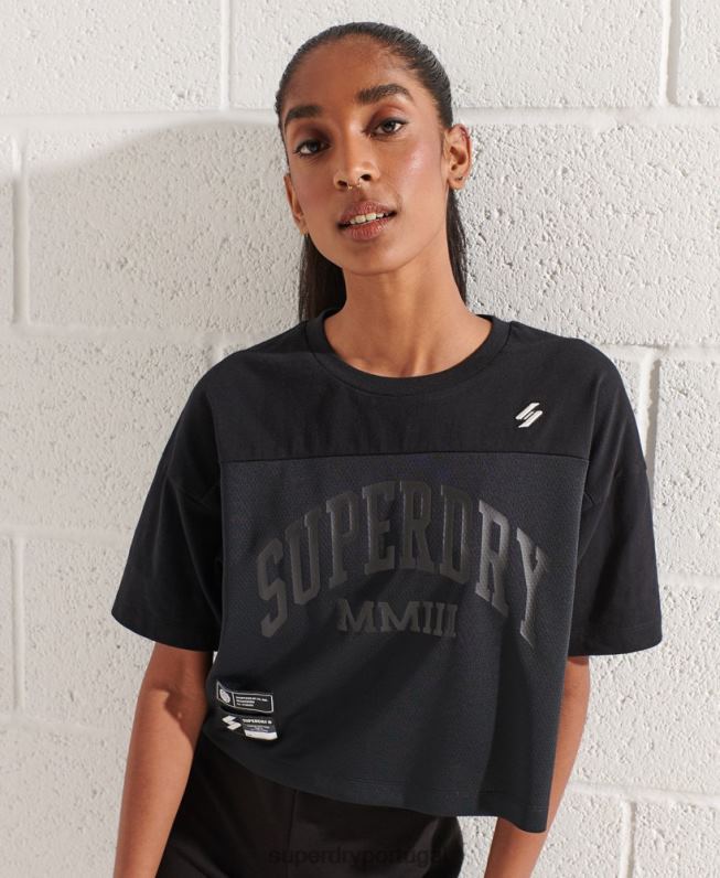 camiseta quadrada com arco do time do colégio mulheres preto roupas Superdry 2208H6259