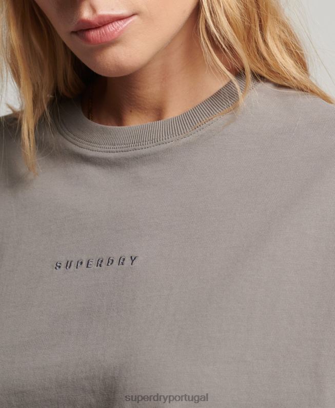 camiseta quadrada superdimensionada micro oversized mulheres cinza roupas Superdry 2208H2205