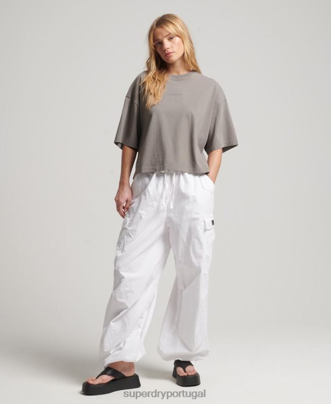 camiseta quadrada superdimensionada micro oversized mulheres cinza roupas Superdry 2208H2205