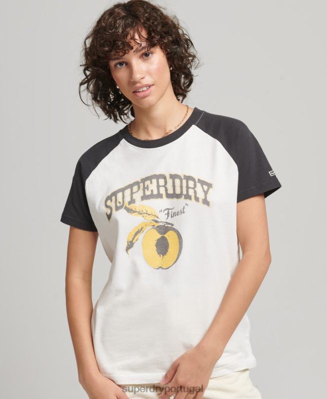 camiseta raglan indie mulheres branco roupas Superdry 2208H6251