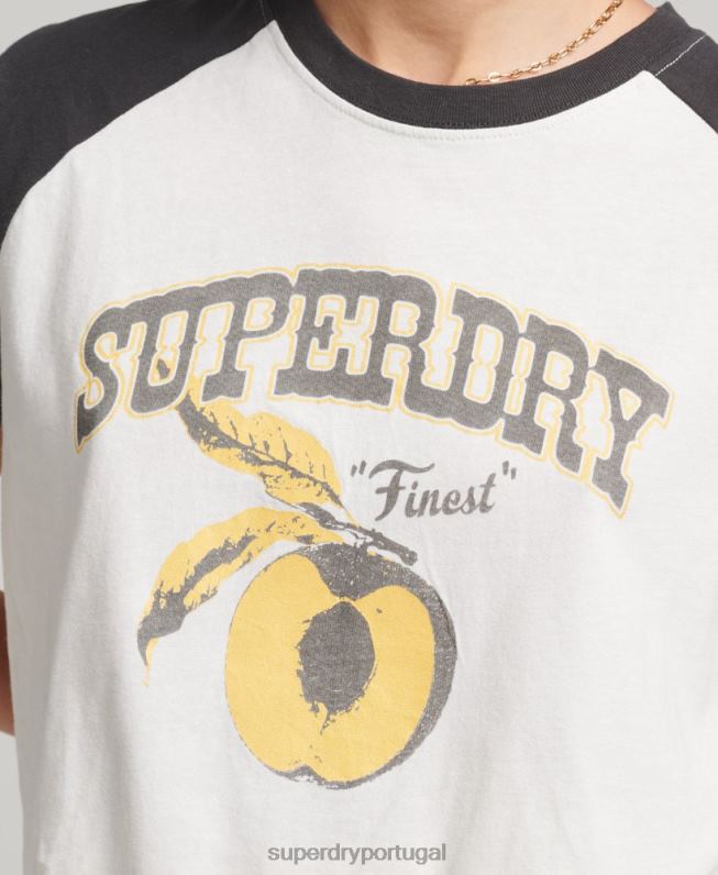 camiseta raglan indie mulheres branco roupas Superdry 2208H6251