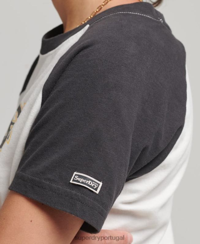 camiseta raglan indie mulheres branco roupas Superdry 2208H6251