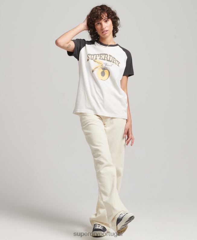 camiseta raglan indie mulheres branco roupas Superdry 2208H6251