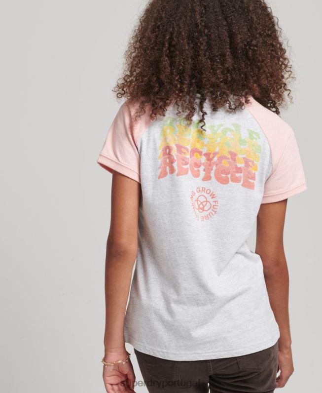 camiseta raglan reciclada mulheres cinza roupas Superdry 2208H6225