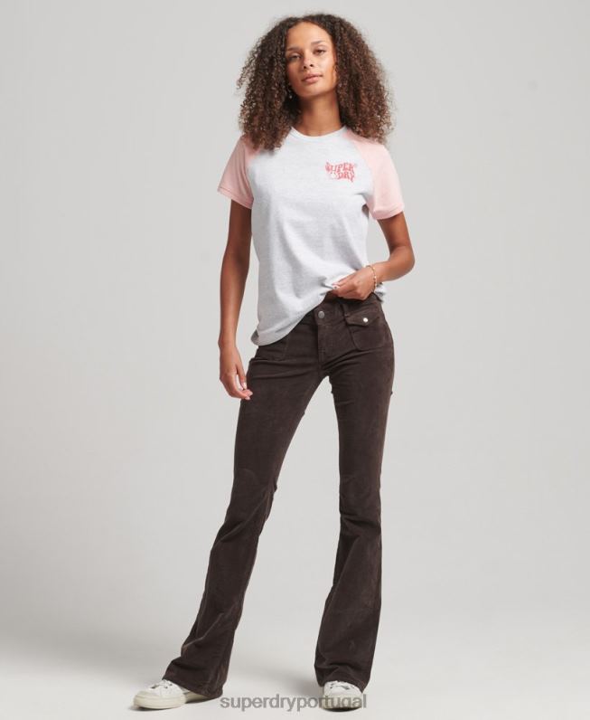 camiseta raglan reciclada mulheres cinza roupas Superdry 2208H6225