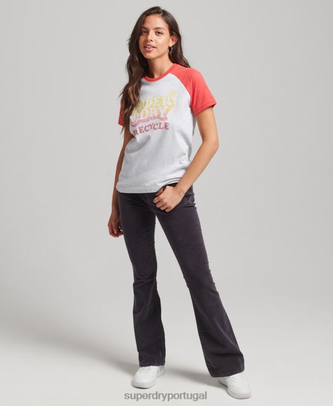 camiseta raglan reciclada mulheres cinza roupas Superdry 2208H6237