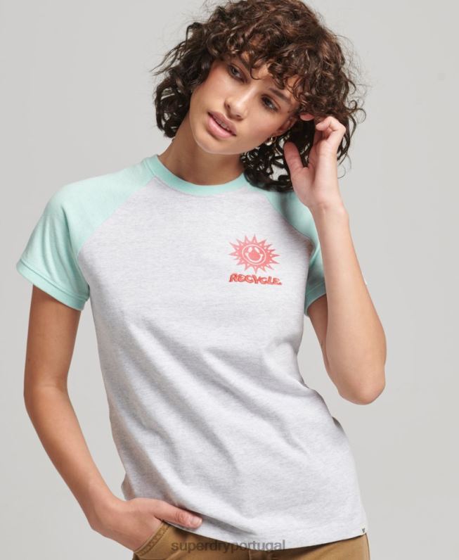 camiseta raglan reciclada mulheres cinza roupas Superdry 2208H6287