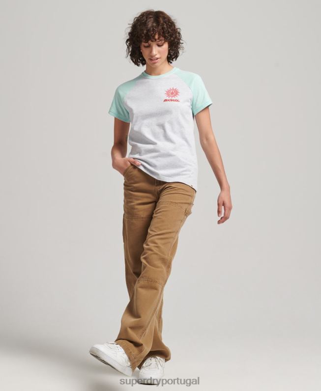 camiseta raglan reciclada mulheres cinza roupas Superdry 2208H6287