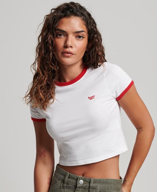 camiseta ringer crop de algodão orgânico mulheres branco roupas Superdry 2208H2691
