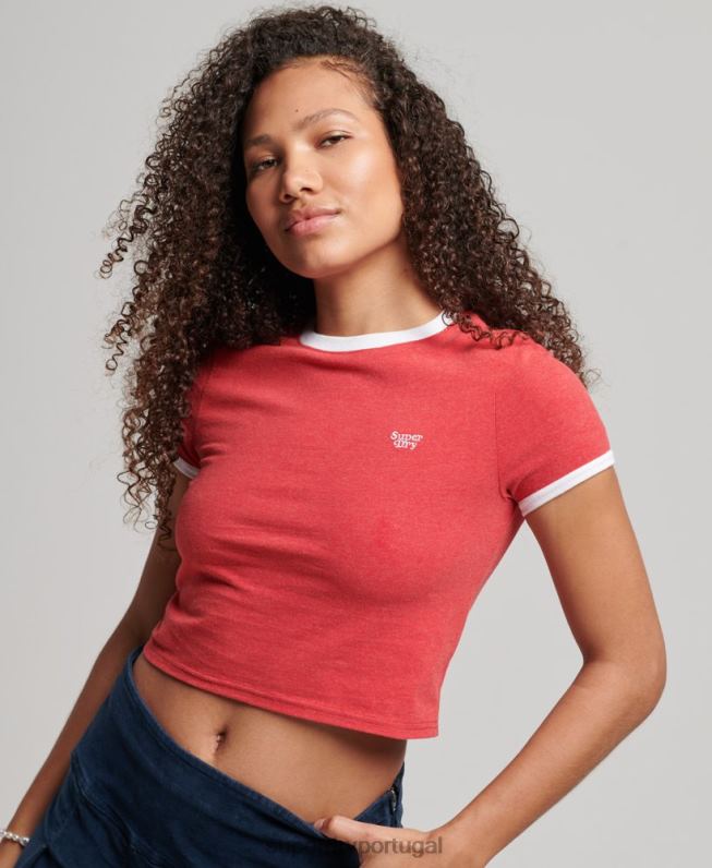 camiseta ringer crop de algodão orgânico mulheres vermelho roupas Superdry 2208H2221