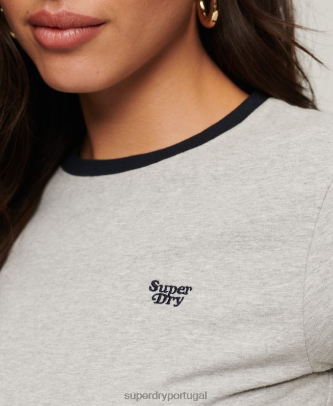 camiseta ringer mulheres cinza escuro roupas Superdry 2208H2678