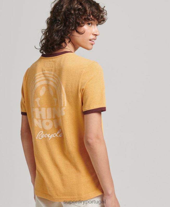camiseta ringer reciclada mulheres amarelo roupas Superdry 2208H6241