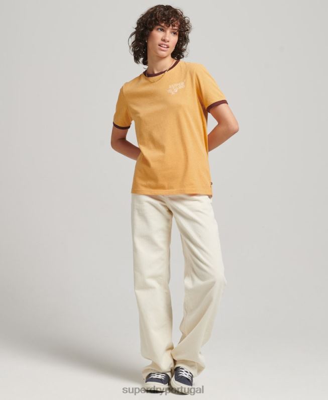 camiseta ringer reciclada mulheres amarelo roupas Superdry 2208H6241