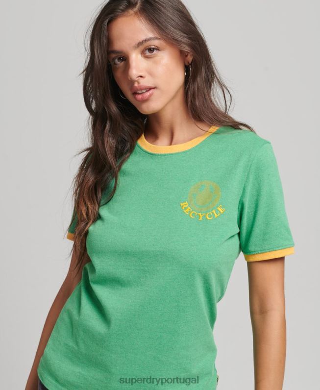 camiseta ringer reciclada mulheres verde roupas Superdry 2208H2831