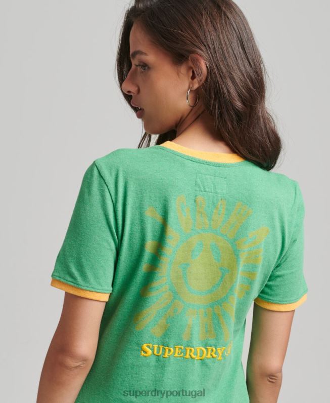 camiseta ringer reciclada mulheres verde roupas Superdry 2208H2831