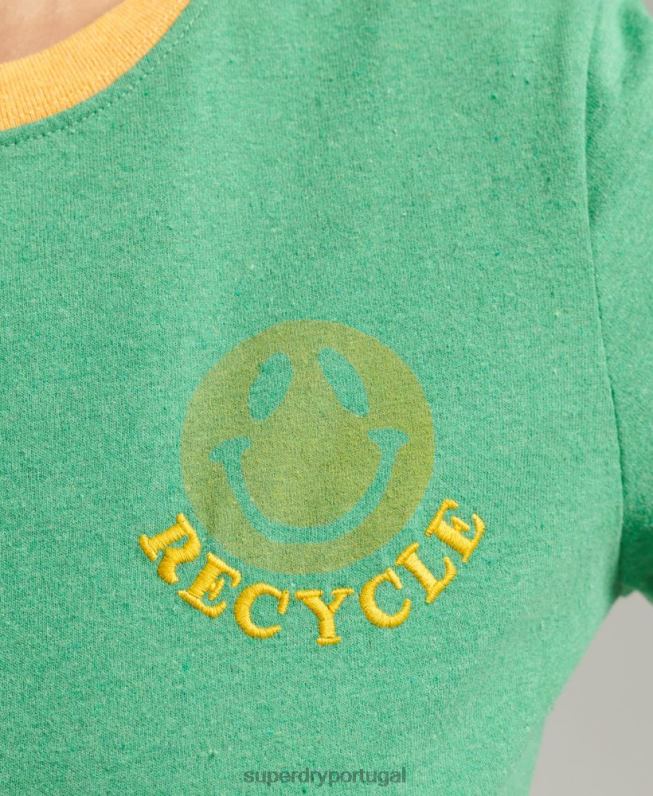 camiseta ringer reciclada mulheres verde roupas Superdry 2208H2831
