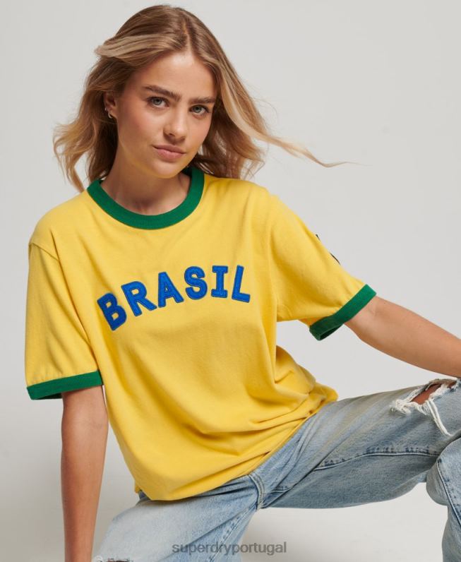 camiseta ringspun football brasil matchday mulheres amarelo roupas Superdry 2208H2828