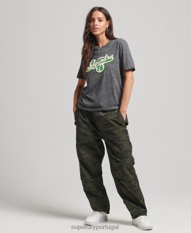 camiseta roteiro nostalgia mulheres cinza escuro roupas Superdry 2208H2800