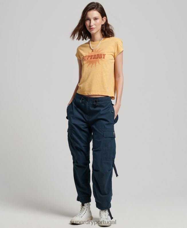 camiseta skinny vintage anos 70 mulheres amarelo roupas Superdry 2208H2623