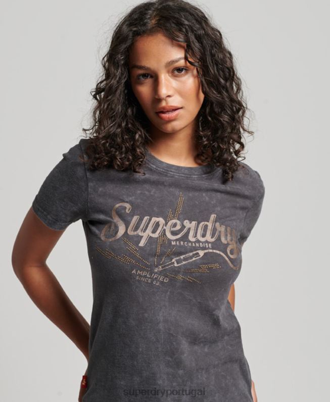 camiseta skinny vintage merch store mulheres preto roupas Superdry 2208H2708