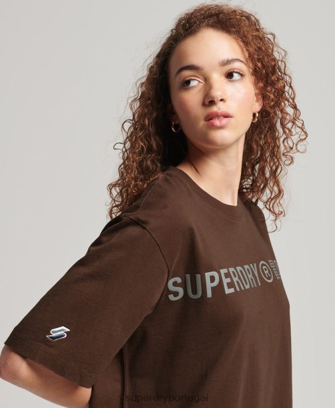 camiseta solta código linear mulheres marrom roupas Superdry 2208H6564