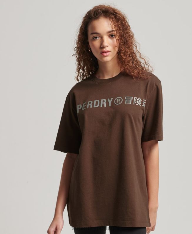 camiseta solta código linear mulheres marrom roupas Superdry 2208H6564