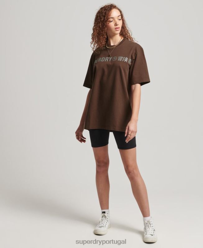 camiseta solta código linear mulheres marrom roupas Superdry 2208H6564
