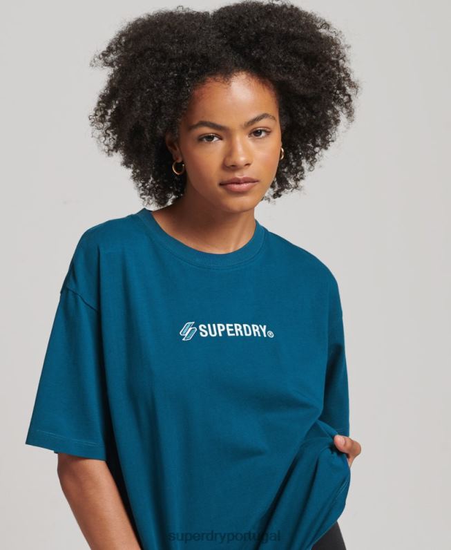 camiseta solta com aplique de logo mulheres azul roupas Superdry 2208H6234
