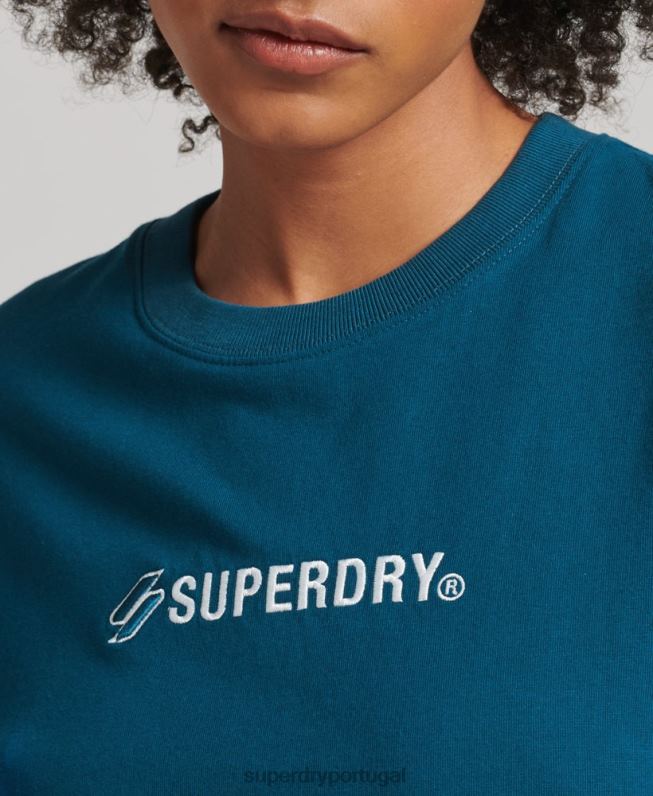 camiseta solta com aplique de logo mulheres azul roupas Superdry 2208H6234