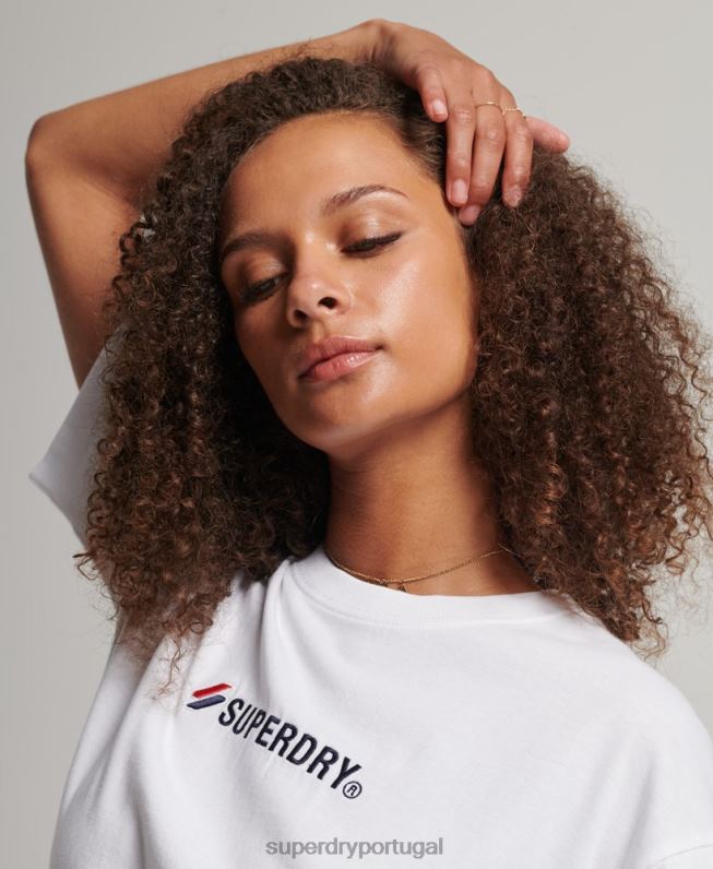 camiseta solta com aplique de logo mulheres branco roupas Superdry 2208H2673